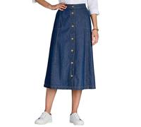 Chums Ladies 100% Denim Button Through Skirt Elasticated Back Waist Panelled Design with Pockets Lengths 27" Petite, 29" Regular