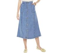 Chums Ladies 100% Denim Button Through Skirt Elasticated Back Waist Panelled Design with Pockets Lengths 27" Petite, 29" Regular