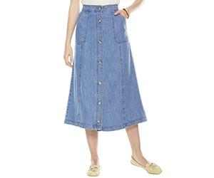 Chums Ladies 100% Denim Button Through Skirt Elasticated Back Waist Panelled Design with Pockets Light Stonewash 16 Petite
