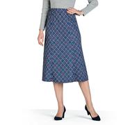 Chums Ladies 6 Panel Diamond Check Skirt Elasticated Waist, Check Print with Adjustable Length Navy Marl 14