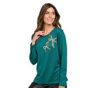 Chums Ladies Bow Sequin Warm Knitted Long Sleeve Top with Diamante Trim | Women's Soft Handle Gentle Stretch Blouse with Sparkle Detailing