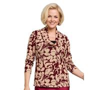 Chums Ladies Brushed Cowl Neck Print Top Long Sleeve Warm Handle Fabric Wine 14