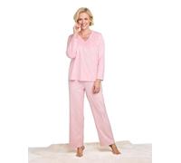 Chums Ladies Brushed Fleece Print Pyjama Set Supersoft Long Sleeve V-Neck Top & Elasticated Waist Bottoms Pink 8-10