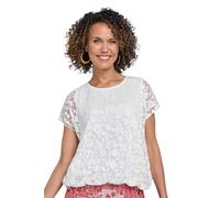 Chums Ladies Bubble Hem Burnout Top, Floral Burnout Jersey with Elasticated Hem, Lightweight Lined Design, Green or Ivory, Sizes S-XL (10-24) Ivory 10-12