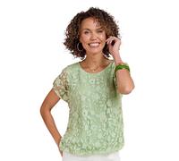 Chums Ladies Bubble Hem Burnout Top, Floral Burnout Jersey with Elasticated Hem, Lightweight Lined Design, Green or Ivory, Sizes S-XL (10-24) Green 14-16