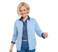 Chums Ladies Cable and Diamond Design Cardigan Knit Fabric with Patch Pockets Hydrangea 10-12