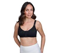 Chums Ladies Cotton Rich Wide Strap Front Fastening Bra Wireless Full Coverage, Adjustable Straps Hook and Eye Fastenings Black 36E