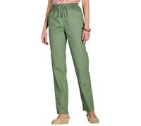Chums Ladies Cotton Trousers with Elasticated Drawcord Waist, Lightweight 100% Cotton Casual Trousers with Pockets Green 22 Extra Short