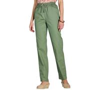 Chums Ladies Cotton Trousers with Elasticated Drawcord Waist, Lightweight 100% Cotton Casual Trousers with Pockets Green 22 Long
