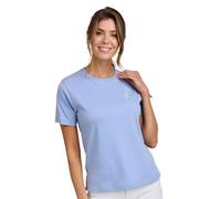 Chums Ladies Crew Neck Embroidered t-Shirt, Soft Cotton Blend Short Sleeve Top with Picot Trim Pale Blue 18-20