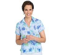 Chums Ladies Crinkle Burnout Print Blouse - Lightweight Short Sleeve Button-Through Top with Embroidered Detail Green Blue 22