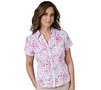 Chums Ladies Crinkle Burnout Print Blouse - Lightweight Short Sleeve Button-Through Top with Embroidered Detail Pink 22