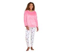 Chums Ladies Cute Dog Print Pyjama Set, Soft Fleece Top with Pocket & Cotton Jersey Cuffed Bottoms, Warm Comfortable Women’s Winter PJs Pink 8-10