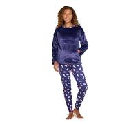 Chums Ladies Cute Dog Print Pyjama Set - Soft Fleece Top with Pocket & Cotton Jersey Cuffed Bottoms - Warm Comfortable Women’s Winter PJs Navy 20-22