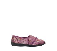 Chums Ladies Dr Keller Floral Print Touch Fasten Slipper - Wide E Fit Velour Design with Adjustable Strap Heather 6