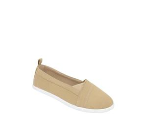 Chums Ladies Dr Keller Wide E Fit Canvas Shoes Slip On with Elasticated Side Gusset Beige 6