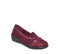 Chums Ladies Dr Light Foot E Fit Wedge Slip On Shoes Mock Snakeskin Wide Fit Patent Pumps with Elastic Gusset Burgundy 7
