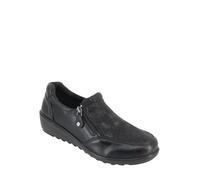 Chums Ladies Dr. Lightfoot Twin Zip EE Fit Shoes with Snake Embossed Faux Suede, Cushioned Ankle Collar & Wedge Heel Black 6