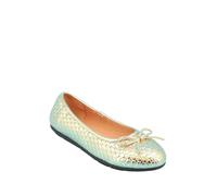 Chums Ladies Dr Lightfoot Wide Fit Basket Weave Ballerina Pumps (EE Fit) Slip On Comfort Shoe with Bow Detail & Padded Insole Gold 8