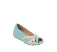 Chums Ladies EE Wide Fit Lattice Work Wedge Sandals - Dr Lightfoot Cushioned In-Sock Summer Shoes, Man-Made, 1.5" Heel Pink & Blue 6