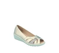 Chums Ladies EE Wide Fit Lattice Work Wedge Sandals - Dr Lightfoot Cushioned In-Sock Summer Shoes, Man-Made, 1.5" Heel Metallic 6