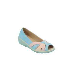 Chums Ladies EE Wide Fit Lattice Work Wedge Sandals - Dr Lightfoot Cushioned In-Sock Summer Shoes, Man-Made, 1.5" Heel Pink & Blue 4