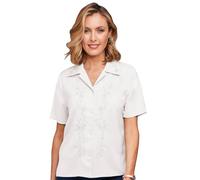 Chums Ladies Embroidered Short Sleeve Button Up Blouse | Women's Lightweight 100% Polyester Shirt with Contrasting Embroidery & Button Up Front