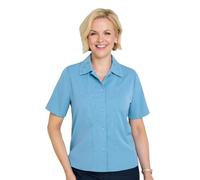 Chums Ladies Embroidered Short Sleeve Button Up Blouse | Women's Lightweight 100% Polyester Shirt with Contrasting Embroidery & Button Up Front