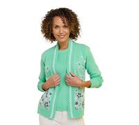 Chums Ladies Floral Jacquard Mock Twin Set Cardigan with Elegant Edge Trim Detail, Comfortable Stretch Fit Apple 14-16