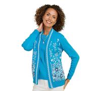 Chums Ladies Floral Jacquard Mock Twin Set Cardigan with Elegant Edge Trim Detail, Comfortable Stretch Fit Blue 10-12