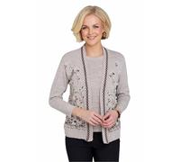 Chums Ladies Floral Jacquard Mock Twin Set Stretch Knit Cardigan | Women's Decorative Edge Trim Sweater for an Elegant Layered Look, Machine Washable Soft Knit Fabric