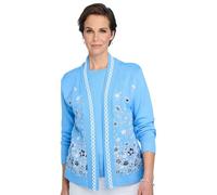 Chums Ladies Floral Jacquard Mock Twin Set Stretch Knit Cardigan | Women's Decorative Edge Trim Sweater for an Elegant Layered Look, Machine Washable Soft Knit Fabric
