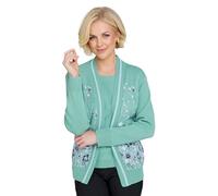 Chums Ladies Floral Jacquard Mock Twin Set Stretch Knit Cardigan | Women's Decorative Edge Trim Sweater for an Elegant Layered Look, Machine Washable Soft Knit Fabric