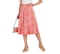 Chums Ladies Floral Plisse Skirt 27 Inch Length, Elasticated Waist, Easy Care Polyester, Sizes 12-26, Fluted Hem Summer Midi Skirt Coral Print 24
