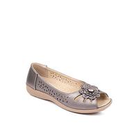 Chums Ladies Flower Slip On Open Toe Sandal Pewter 6 UK