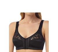 Chums Ladies Front Fastening Bra Soft Cup with Lace Trim Extra Wide Strap Bra for Women Black 46C
