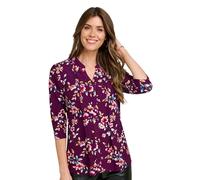 Chums Ladies Jersey Pintuck Print Shirt 3/4 Sleeve Mock Button Placket Plum 14