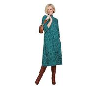 Chums Ladies Jersey Print Dress Fit and Flare with Turtle Neck and 3/4 Sleeves Spot Print Midi Dress & Cotton Stretch Green 18