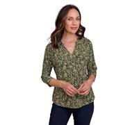 Chums Ladies Jersey Print Front Pocket Shirt Soft Brushed with 3/4 Sleeves and Button Placket Comfortable Knit Blouse Khaki 12