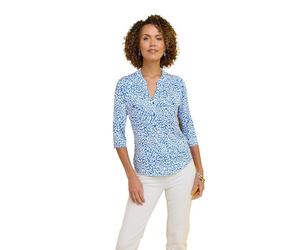 Chums Ladies Jersey Print Front Pocket Shirt Soft Brushed with 3/4 Sleeves and Button Placket Comfortable Knit Blouse Blue Print 18