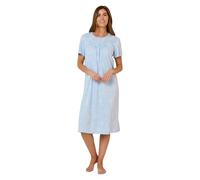 Chums Ladies Jersey Print Nightdress with Picot Trim - Soft 100% Cotton Fabric, Button Placket, 45" Length, Relaxed Fit Nightwear