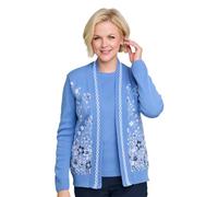 Chums Ladies Ladies Floral Jacquard Mock Twin Set Cardigan - Elegant Edge Trim Detail - Lightweight Summer Layer - Comfortable Stretch Fit Dusky Blue S-M
