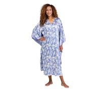 Chums Ladies Luxury Satin Kaftan Bird & Flower Print Charmeuse Sleepwear with Plain Satin Border Comfortable & Stylish Nightdress Denim One Size