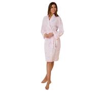 Chums Ladies Marlon Slub Cotton Woven Print Wrap Robe Dressing Gown, Cotton-Rich Polycotton, Kimono Sleeves, 43 Inch Length Pink 8-10