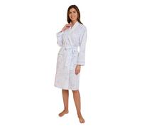 Chums Ladies Marlon Slub Cotton Woven Print Wrap Robe Dressing Gown, Cotton-Rich Polycotton, Kimono Sleeves, 43 Inch Length Blue 16-18