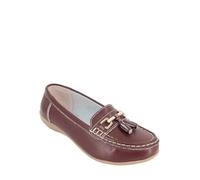 Chums Ladies Nautical Leather Loafers, Wide Fit Slip On Shoes with Flexible Sole & Comfortable Cushion Insoles Plum 5 UK