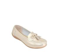 Chums Ladies Nautical Leather Loafers, Wide Fit Slip On Shoes with Flexible Sole & Comfortable Cushion Insoles Gold 4 UK