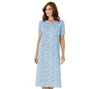 Chums Ladies Pack of 3 Short Sleeve Print Nightdresses - 100% Cotton Breathable Knee-Length Nighties with Mixed Prints - Soft Pull-On Sleepwear Blue