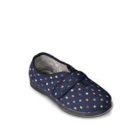 Chums Ladies Padders Camilla Extra Wide EE Fit Memory Foam Slippers with Touch Fastening & Anti-Slip Soles Navy 3 UK