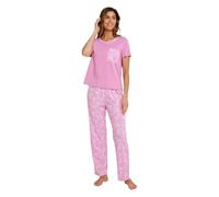 Chums Ladies Pineapple Print Jersey Pyjama Set, Cotton PJs with Short Sleeve Top and Elasticated Stretchy Waist Bottoms, Cotton Rich Nightwear Pink 16-18
